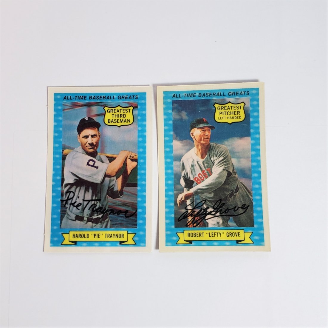 1972 3-D BASEBALL GREATS EXMT NO CRACKS/CREASES: LEFTY GROVE AND HAROLD "PIE" TRAYNOR ALL-TIME BASEBALL GREATS 1972 XOGRAPHS