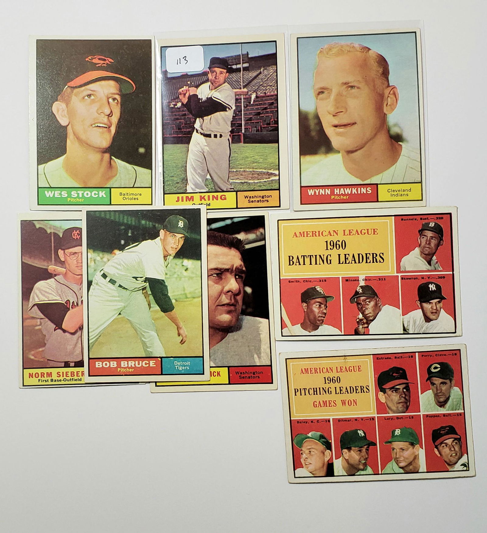 1961 TOPPS BASEBALL CARDS LOT OF 8 CARDS: 1960 WINS LEADERS , 1960 BATTING LEADERS