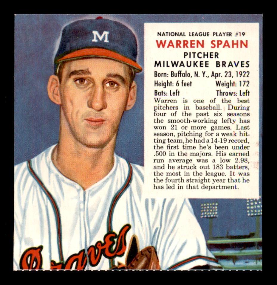 1953 Red Man NL #19 Warren Spahn MILWAUKEE BRAVES NM: 1953 Red Man TABACCO CARD NL #19 Warren Spahn NM