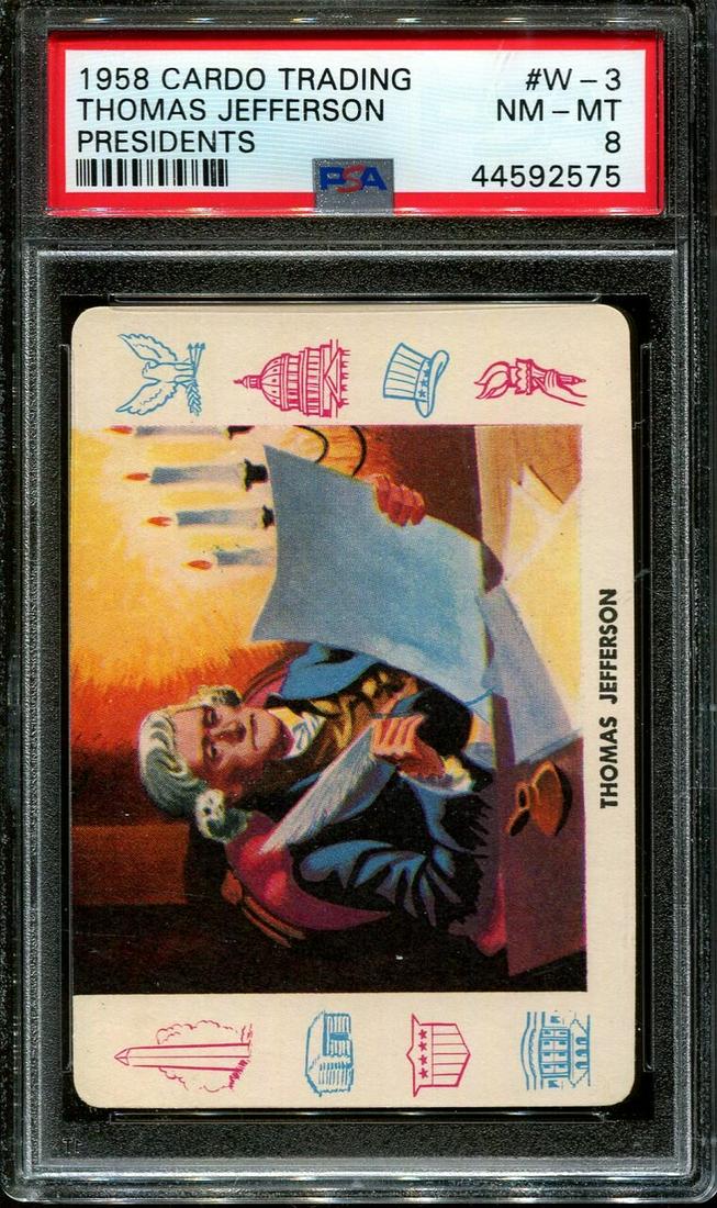 1958 CARD-O TRADING PRESIDENTS #W-3 THOMAS JEFFERSON: 1958 CARD-O TRADING PRESIDENTS #W-3 THOMAS JEFFERSON POP 7 PSA 8 N2815202-575