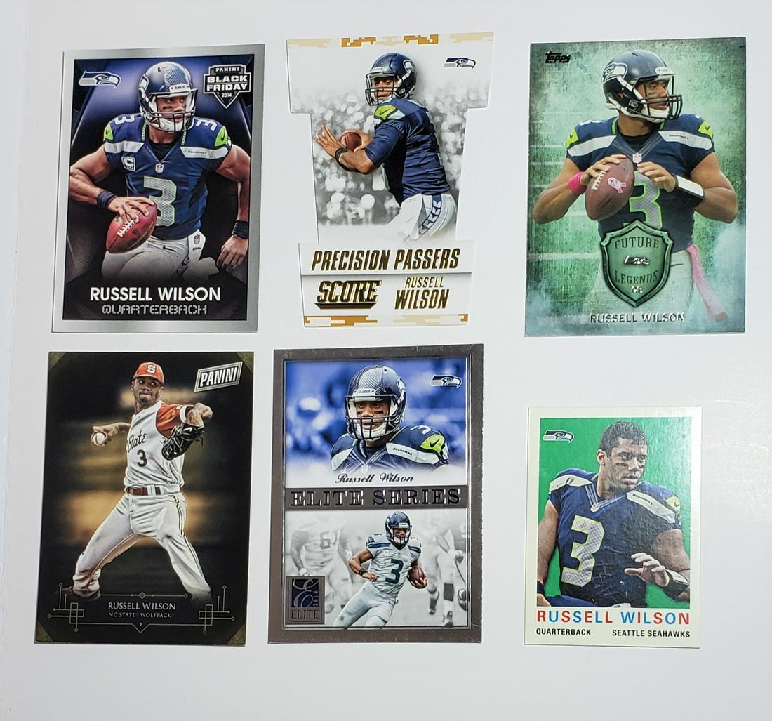 LOT OF 6 EARLY RUSSELL WILSON INSERTS AND SPS: 2015 PANINI BLACK FRIDAY BASEBALL UNIV. WISCONSIN, 2014 ELITE SERIES, 2014 BLACK FRIDAY, 2013 TOPPS FUTURE STARS, 2013 TOPPS MINI