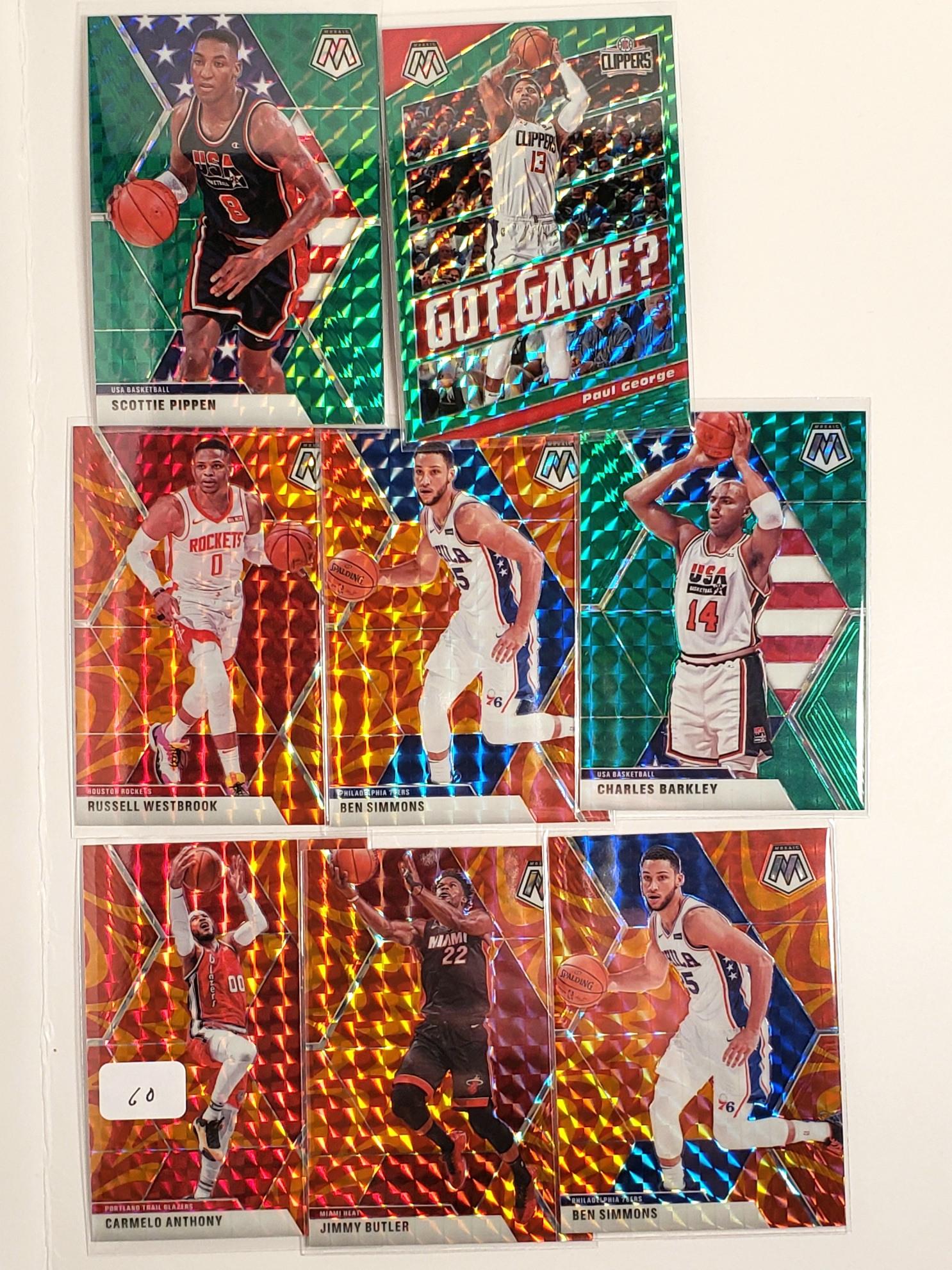 2019-2020 MOSAIC BASKETBALL MOSAIC PRIZM PARALLELS: BARKLEY USA GREEN, RUSSELL WESTBROOK, PIPPEN, PAUL GEORGE