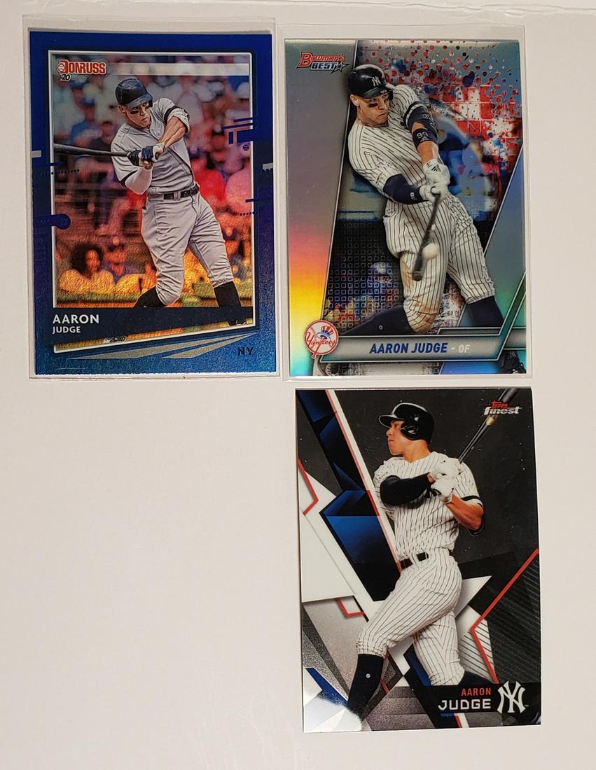 LOT OF 3 BETTER AARON JUDGE NY YANKEES CARDS: 2020 DONRUSS BLUE HOLO FOIL SP, BOWMANS BEST REFRACTOR, TOPPS FINEST