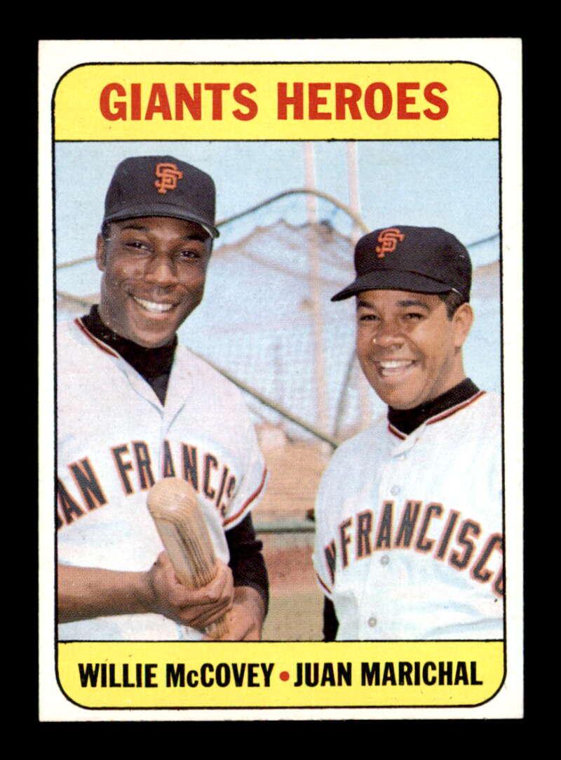 1969 Topps #572 Juan Marichal/Willie McCovey Giants: 1969 Topps #572 Juan Marichal/Willie McCovey Giants Heroes EX+