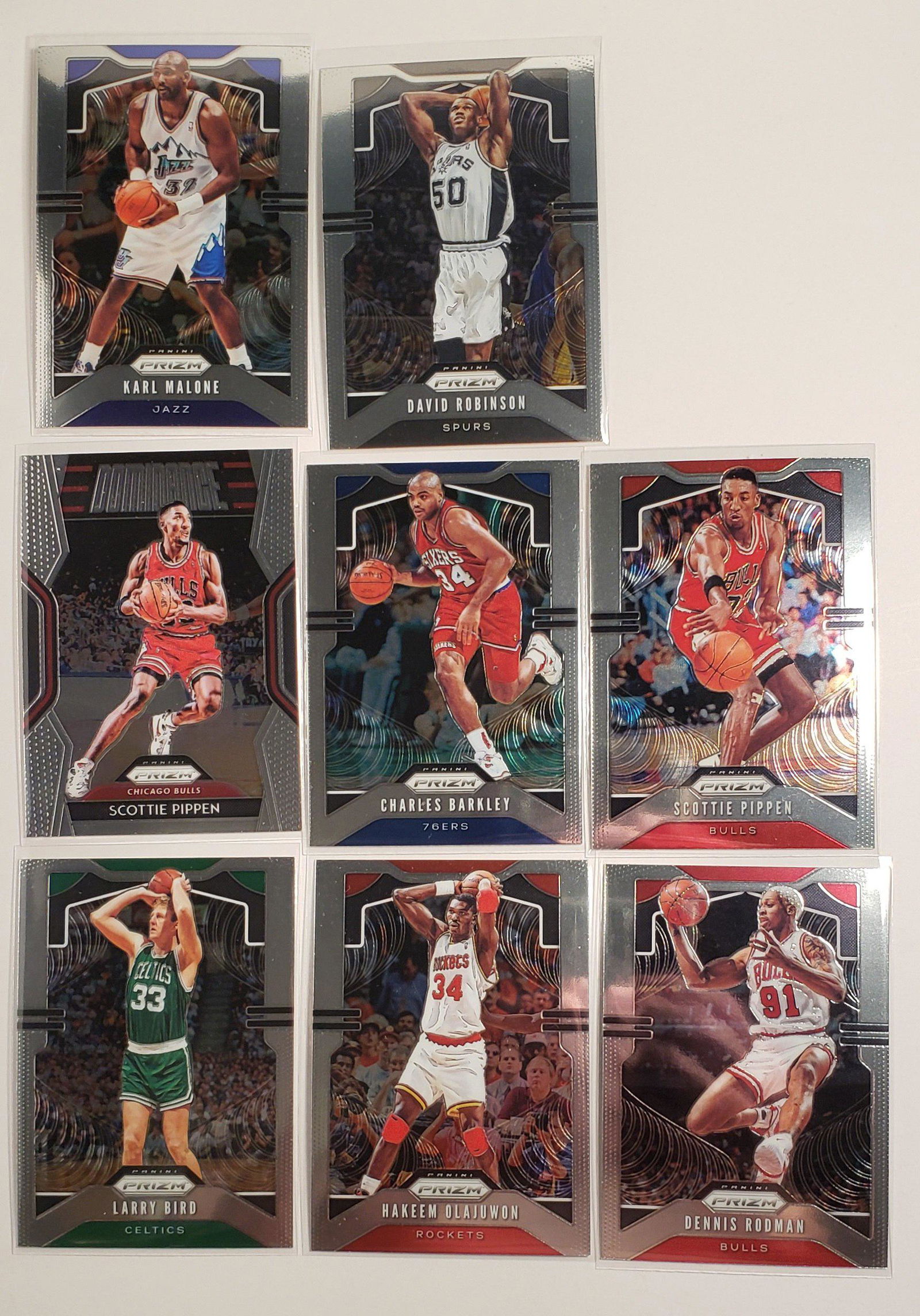 LOT OF 8 PANINI PRIZM BASKETBALL LEGENDS/HOFERS: LARRY BIRD, DAVID ROBINSON, RODMAN, BARKLEY