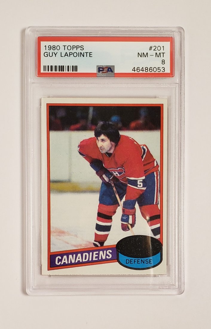 1980 TOPPS #201 GUY LAPOINTE CANADIENS HOF PSA 8: PSA GRADED GUY LAOINTE HOCKEY HALL OF FAME