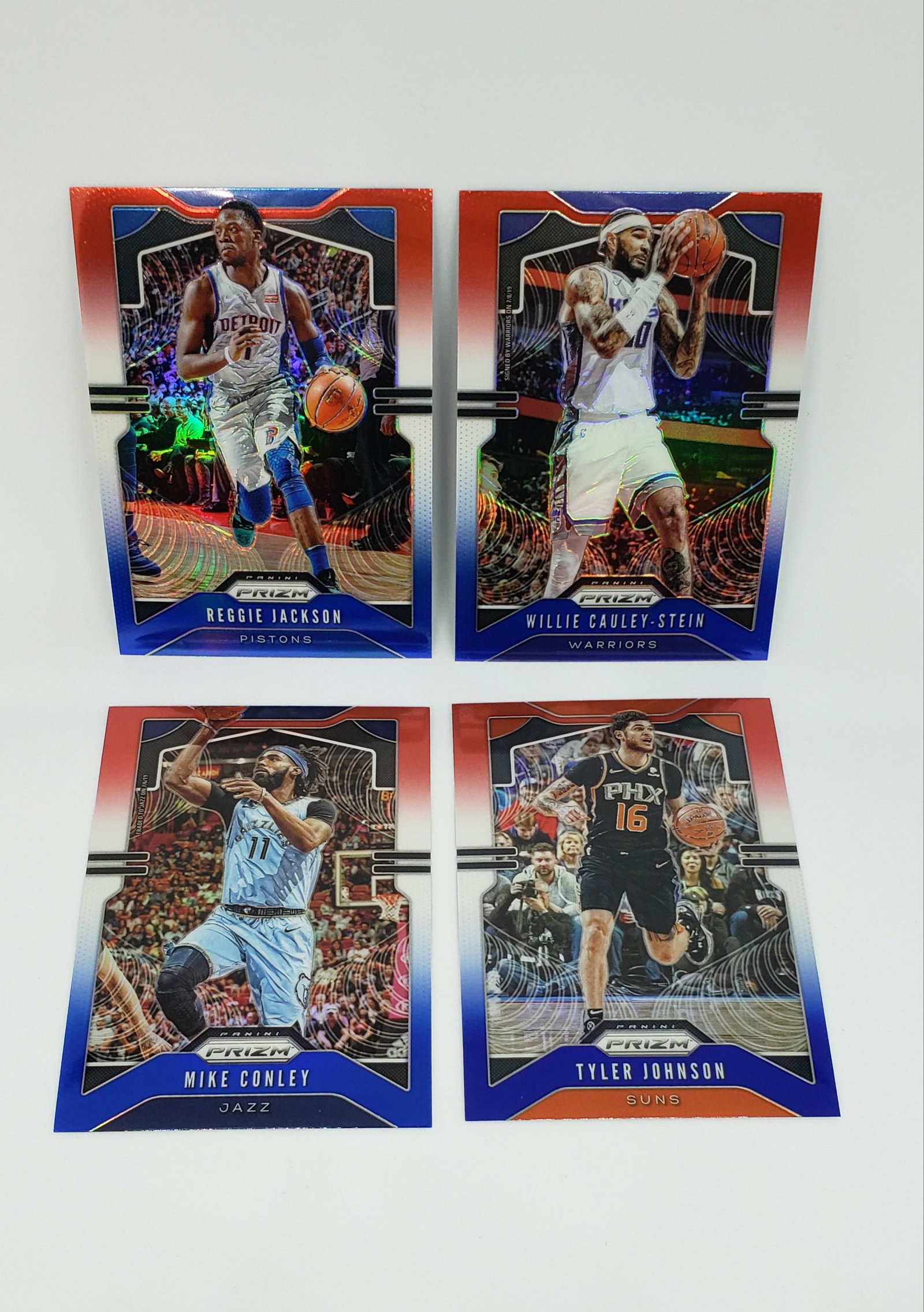 2019-20 PANINI PRIZM BASKETBALL CARDS RED WHITE BULE: REGGIE JACKSON, WILLIE CAULEY STEIN