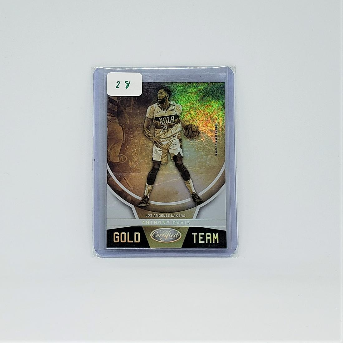 ANTHONY DAVIS CERTIFIED GOLD TEAM PELICANS & LAKERS: 2019-20 CERTIFIED GOLD TEAM ANTHONY DAVIS PELICANS UINI ON FRONT WITH LAKERS ON REVRSE COOL CARD