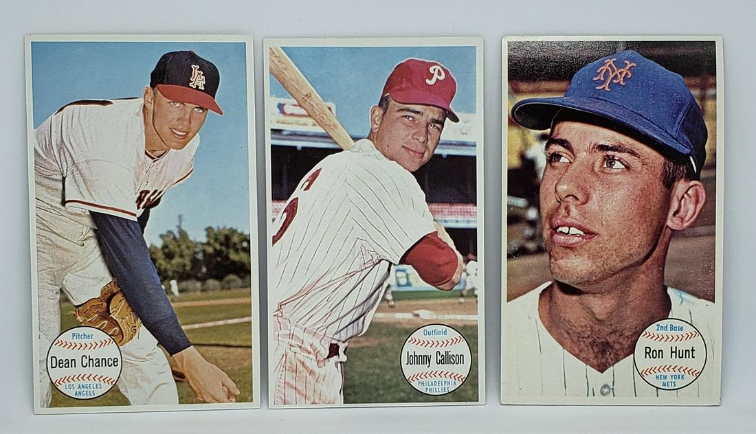 LOT OF 3-1964 TOPPS GIANTS LARGE CARDS EXMT-NM: CARD #6 RON HUNT, #16 DEAN CHANCE, #36 JOHNNY CALLISON
