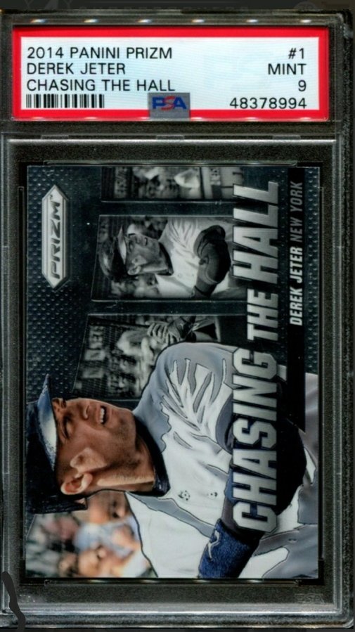DEREK JETER YANKEES PSA GRADED INSERT CARD POPULATION 1: Psa Graded 2014 PANINI PRIZM CHASING THE HALL #1 DEREK JETER HOF POP 1 PSA 9