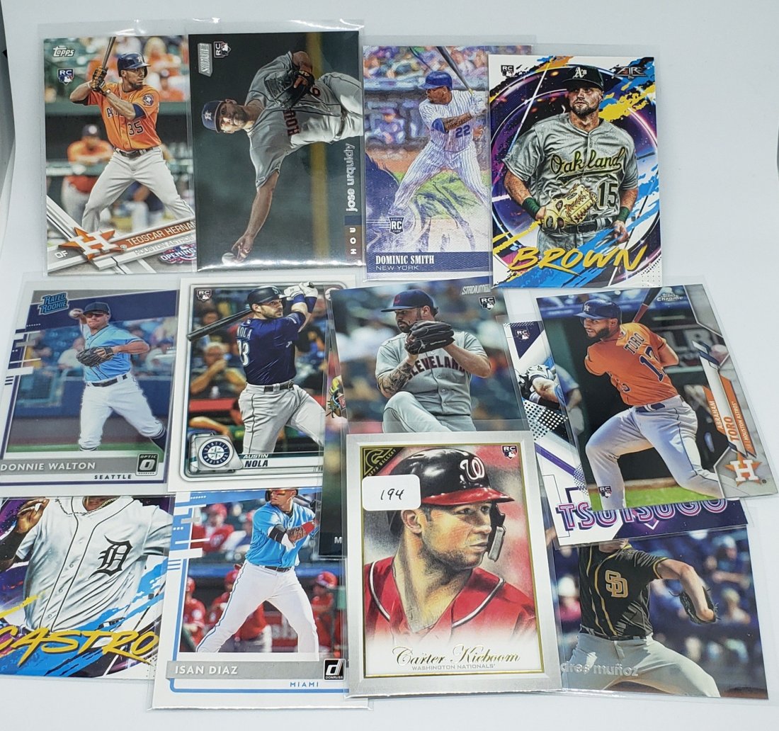 LOT OF 15 BETTER BASEBALL ROOKIE CARDS: CARTER KIEBOOM GALLERY RC, DONNIE WALTON, JEFF MCNIEL METS, DOM SMITH METS