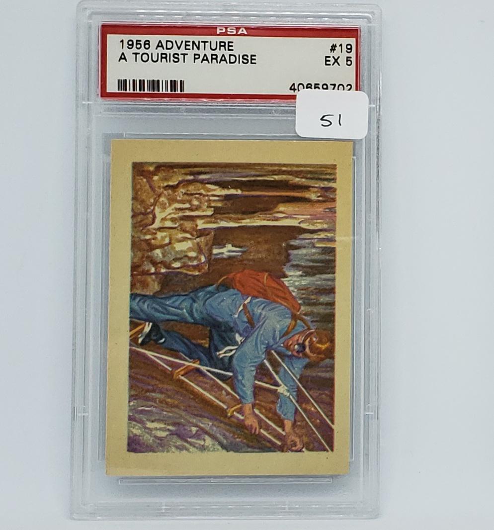 PSA GRADED 1956 GUM CO. INC ADVENTURE SERIES CARD: PSA 5 EX ADVENTURE CARD #19 CARLSBAD CAVERNS-A TOURIST PARADISE
