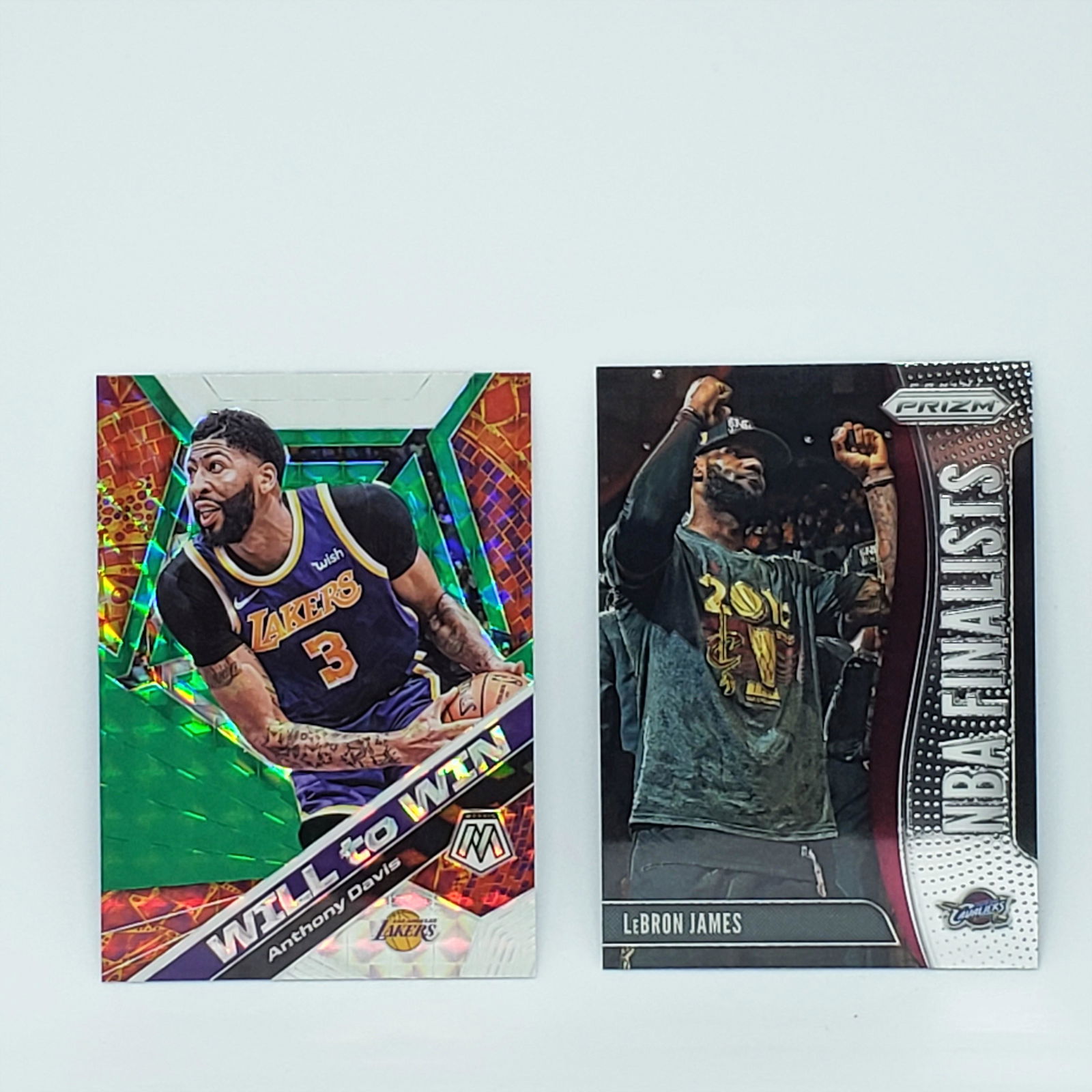 ANTHONY DAVIS AND LEBRON JAMES INSERT CARDS: ANTHONY DAVIS MOSIAC PRIZM INSERT CARD KING JAMES PRIZM INSERT