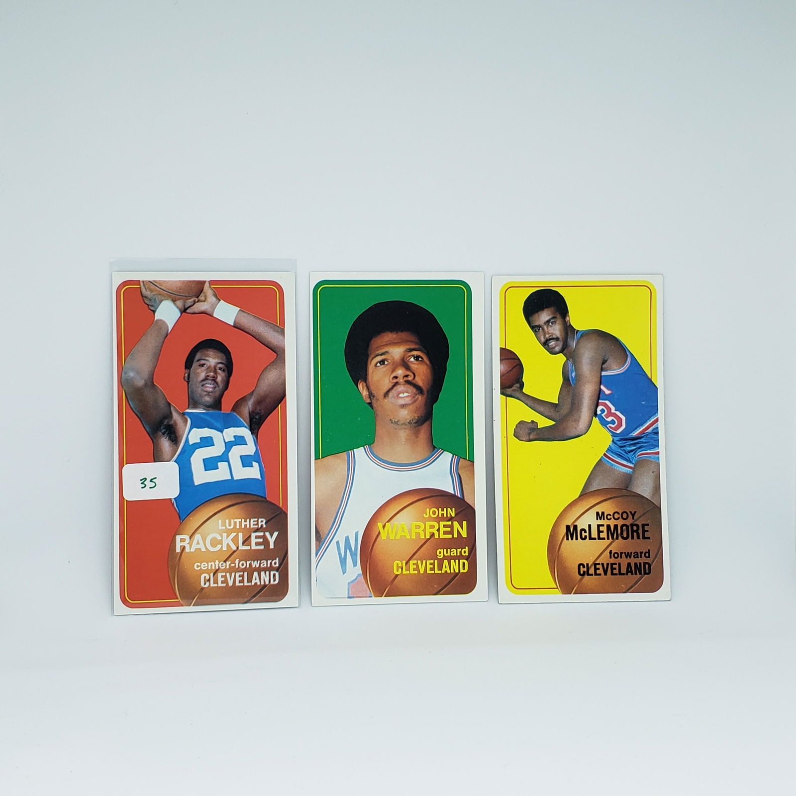 VINTAGE NBA BASKETBALL CARDS HIGH GRADE 1970 TOPPS TALL: LOT OF 3 CLEVELAND CAVS CARDS WITH LUTHER RACKLEY, MCCOY MCLEMORE, JOHN WARREN