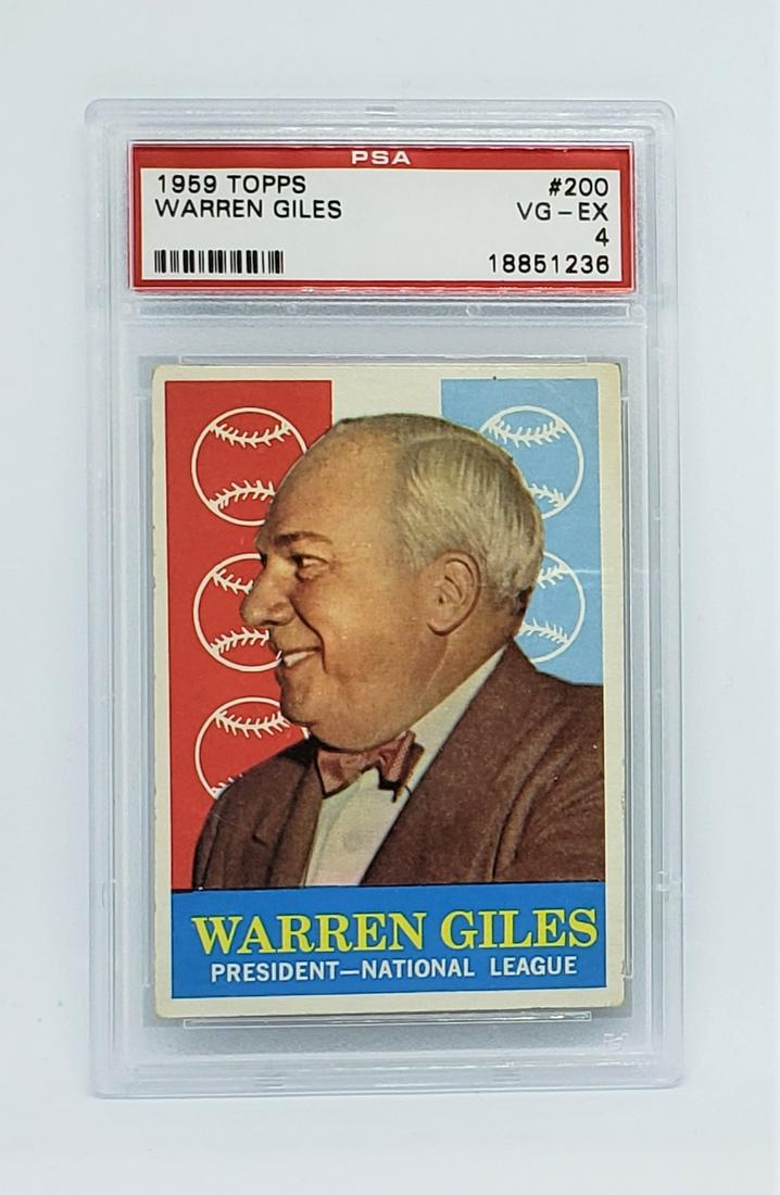 PSA GRADED 1959 TOPPS WARREN GILES PSA 4 VG- EX: PSA GRADED 1959 TOPPS WARREN GILES PSA 4 VG- EX