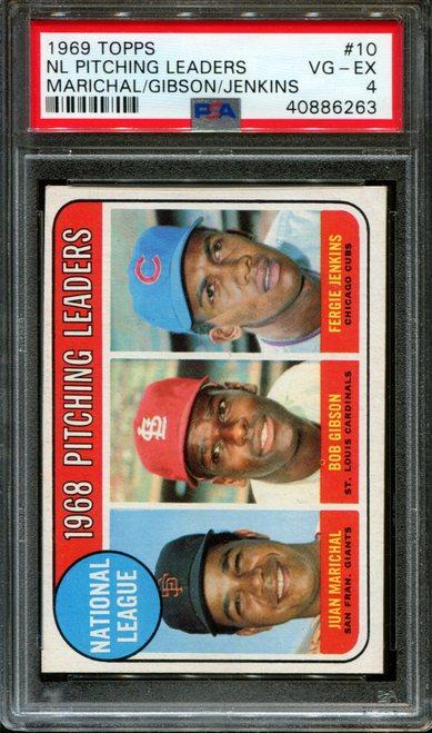 PSA GRADED 1969 TOPPS NL PITCHING LEADERS: PSA GRADED 1969 TOPPS NL PITCHING LEADERS MARICHAL/GIBSON/JENKINS PSA 4 VG-EX