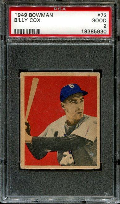 1949 BOWMAN #73 BILLY COX POP 9 PSA 2: PSA GRADED 1949 BOWMAN #73 BILLY COX POP 9 PSA 2