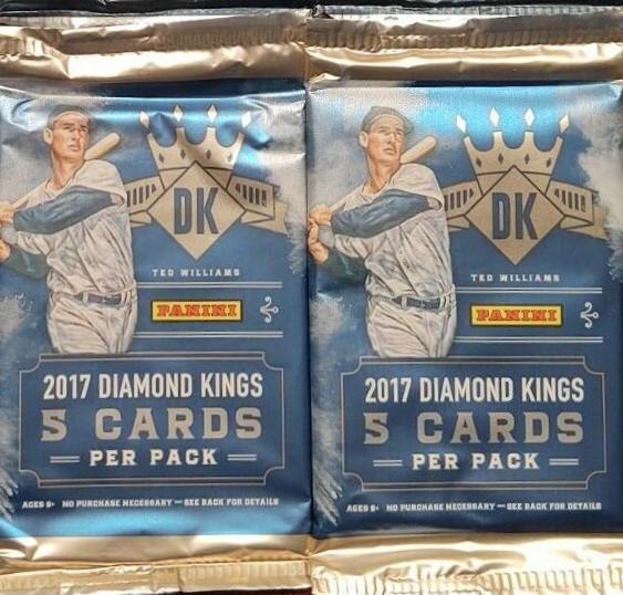 2-PACKS OF 2017 DIAMOND KINGS UNOPENED BASEBALL CARDS: 2017 PANINI DIAMOND KING SEALED PACKS AARON JUDGE ROOKIE CARD, CODY BELLINGER ROOKIE CARD BABSE RUTH, TED WILLIAMS MICKEY MANTLE INSERT CARDS