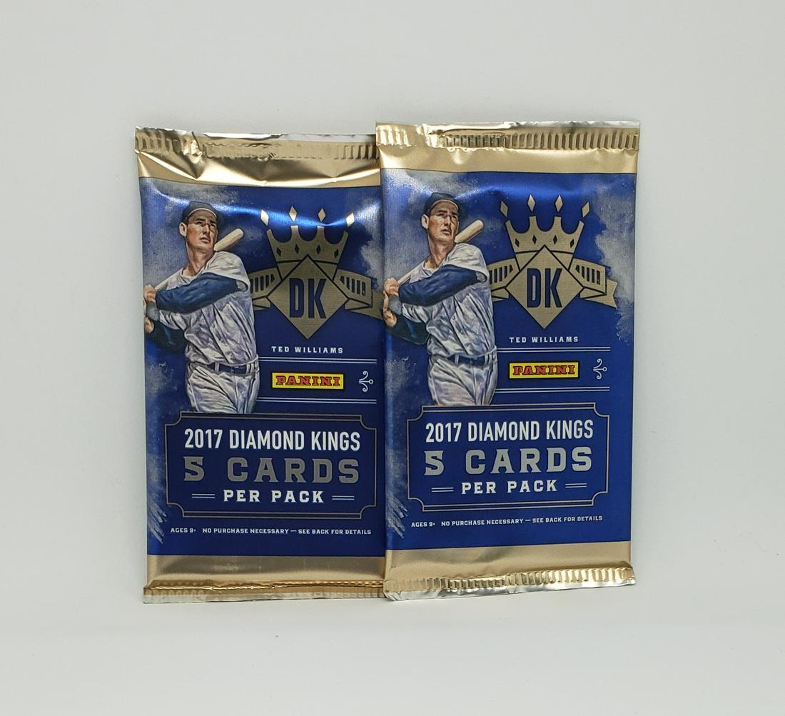 2-PACKS OF 2017 DIAMOND KINGS UNOPENED BASEBALL CARDS: 2017 PANINI DIAMOND KING SEALED PACKS AARON JUDGE ROOKIE CARD, CODY BELLINGER ROOK CARD BABE RUTH, TED WILLIAMS MICKEY MANTLE INSERT CARDS