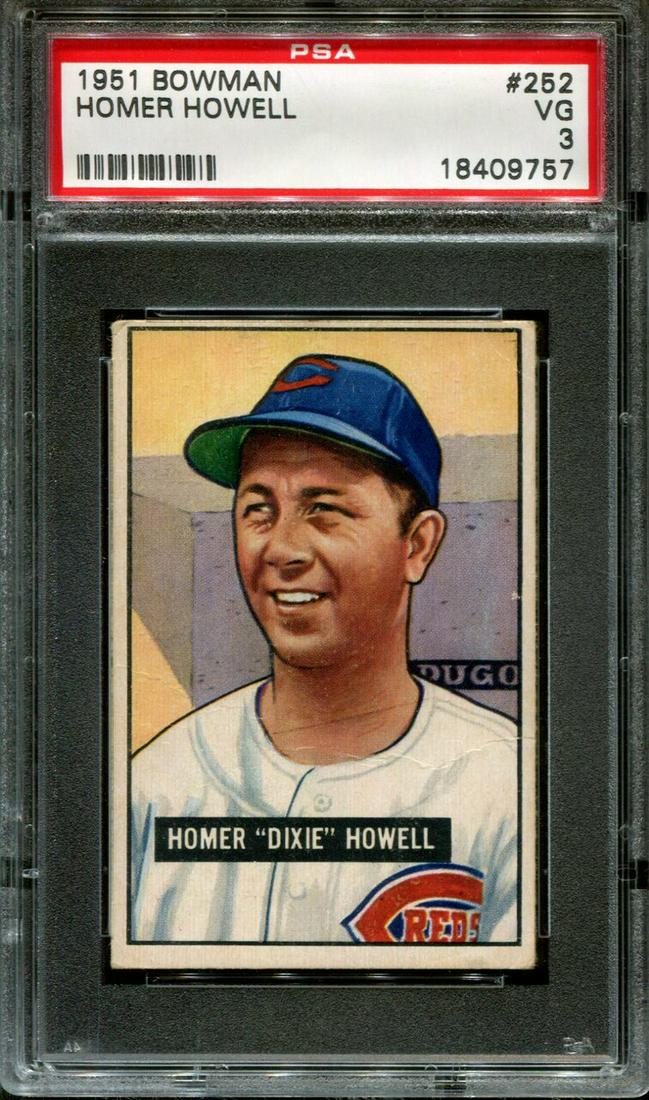 GRADED 1951 BOWMAN #252 HOMER HOWELL POP 4 PSA 3: 1951 BOWMAN #252 HOMER HOWELL POP 4 PSA 3