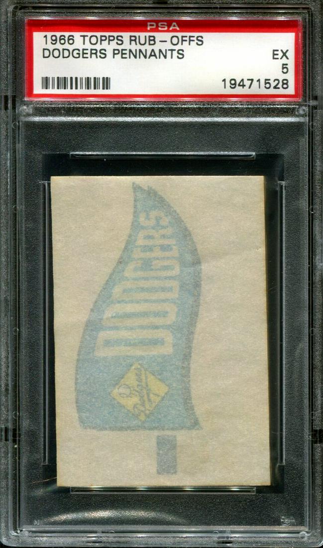 GRADED 1966 TOPPS RUB-OFFS DODGERS PENNANTS PSA 5: 1966 TOPPS RUB-OFFS DODGERS PENNANTS POP 2 PSA 5