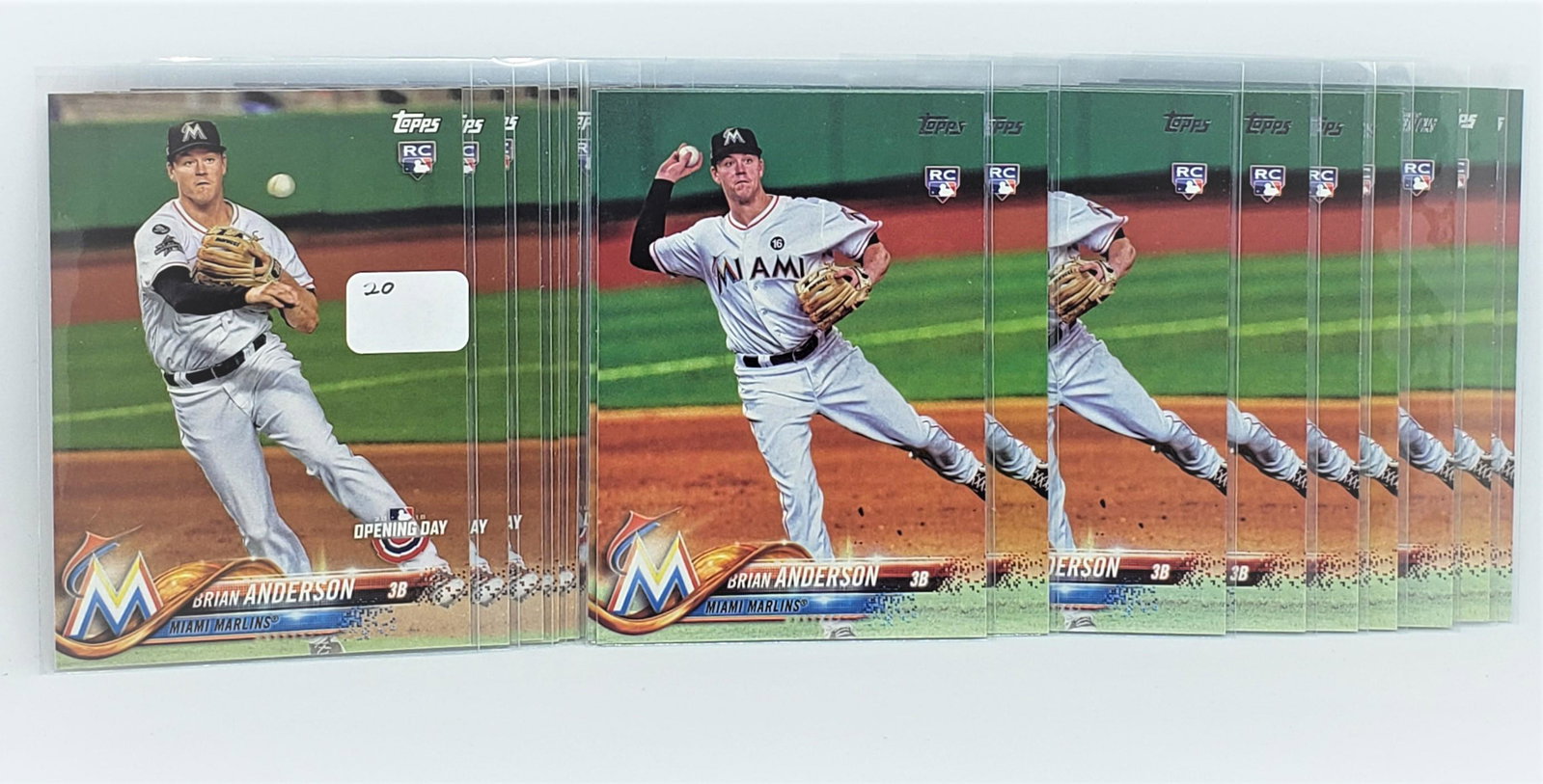 Lot of 20 Brian Anderson Miami Marlins rookie cards: 2018 Topps Brian Anderson rookie debut 20 count inspectors lot of