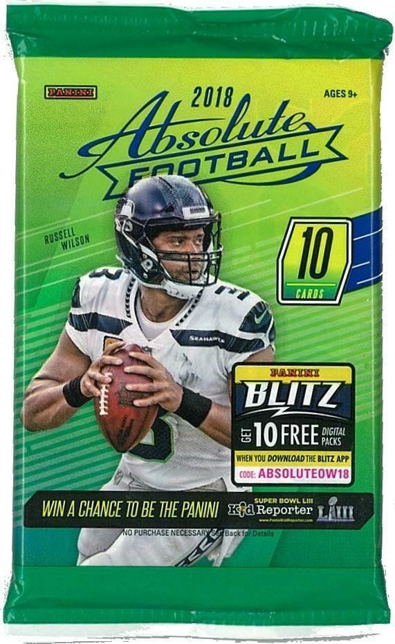 1 SEALED PACK OF 2018 PANINI ABSOLUTE FOOTBAL: GREAT YEAR TO FIND FIRST R=YEAR ROOKIES LIKE JOSH ALLEN, LAMAR JACKSON, NICK CHUBB, BAKER MAYFIELD, AND SAM DARNOLD
