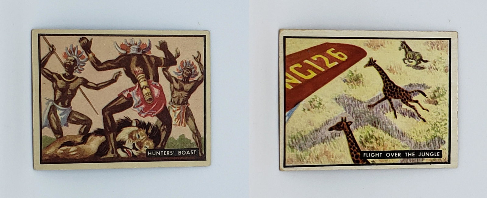 1950 TOPPS BRING EM BACK ALIVE: HUNTERS BOAST AND FLIGHT OVER THE JUNGLE
