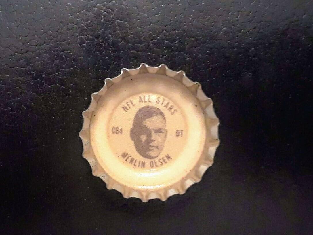 1965 Coca-Cola Cap Merlin Olsen FEARSOME FOURSOME: 1965 Coca-Cola Bottle Cap Merlin Olsen C64 NFL Los Angeles Rams Utah St. EX
