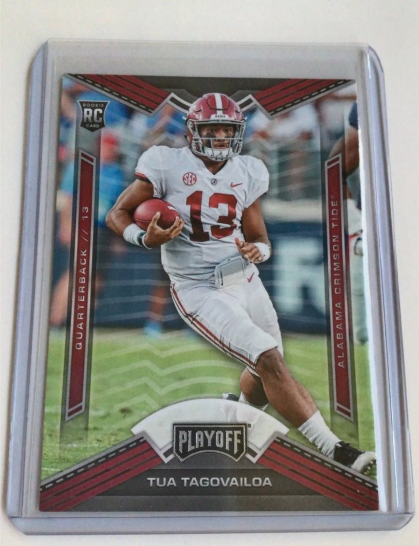 Tua Tagovailoa Miami Dolphins Playoff Rookie Card: Tua Tagovailoa Panini Chronicles-Playoff series rookie card in Alabama uniform