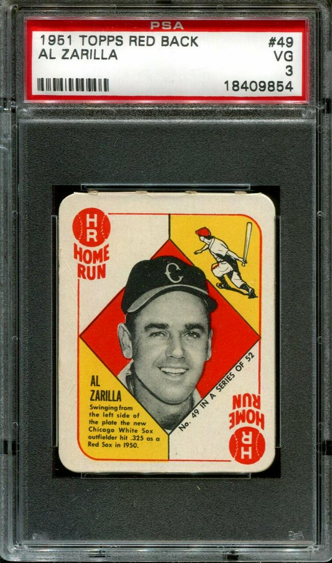 1951 TOPPS RED BACK #49 AL ZARILLA POP 11 PSA 3 (1 of 1)