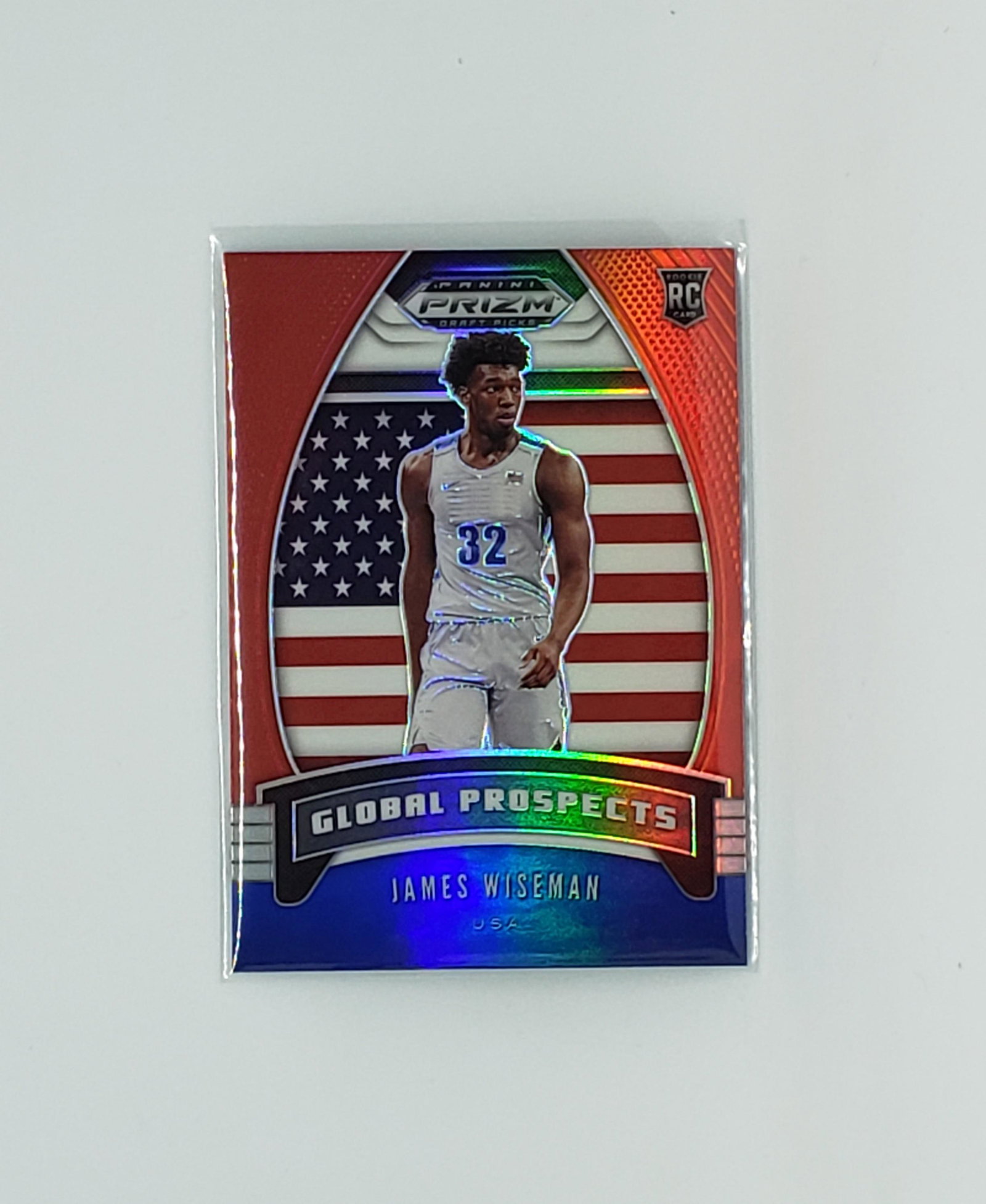 JAMES WISEMAN PANINI PRIZM DRAFT RED WHITE BLUE PRIZM: 2020-21 PRIZM DP GLOBAL PROSPECTS ROOKIE INSERT RED WHITE BLUE PRIZM