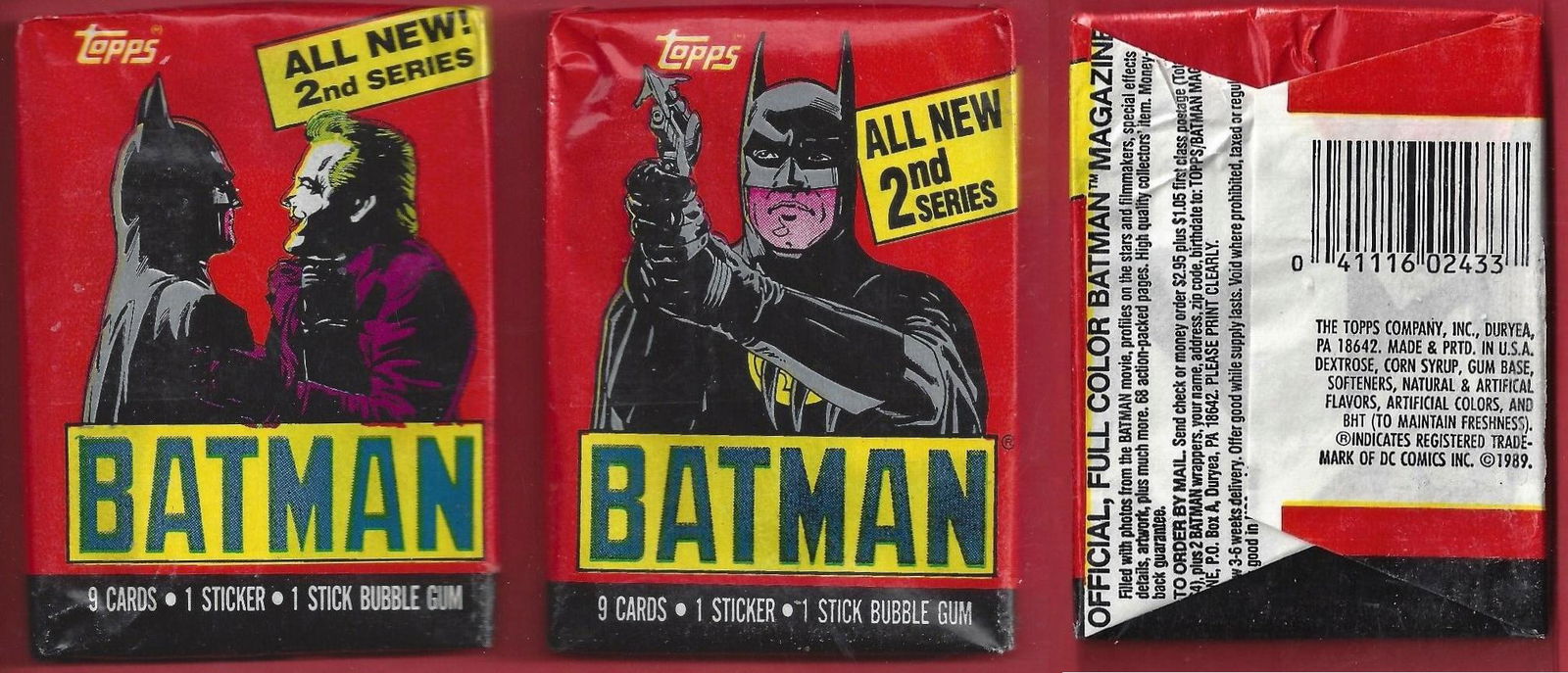 LOT OF 3 VINTAGE TOPPS BATMAN SERIES 2 WAX PACKS (1 of 1)
