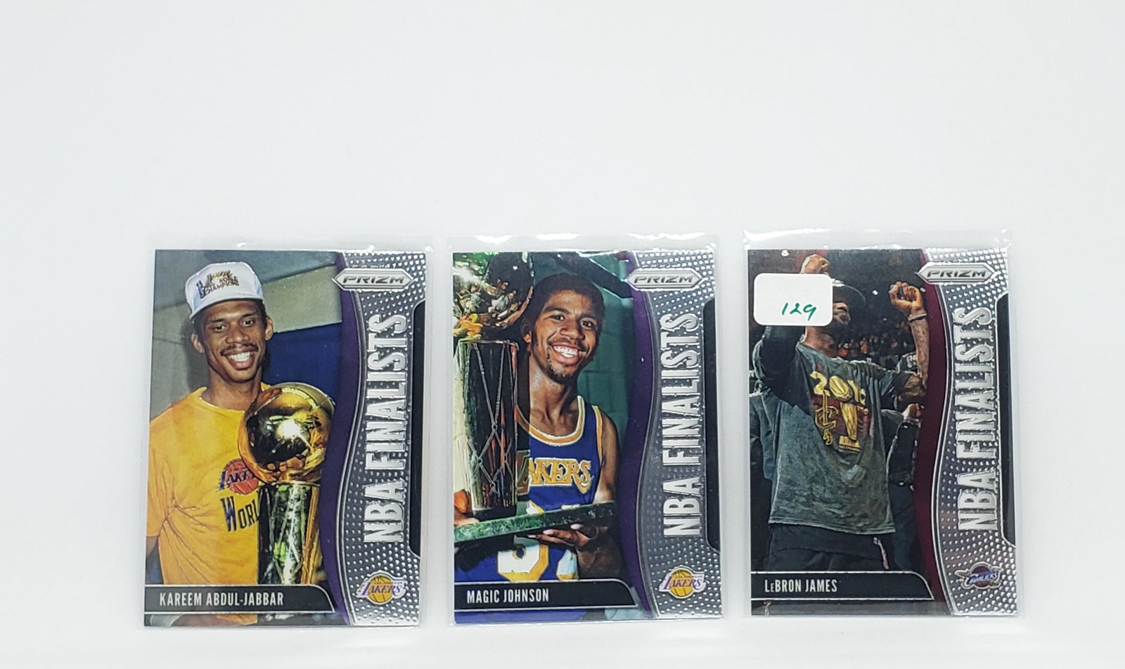 LOT OF 3 PANINI PRIZM NBA FINALIST INSERT CARDS: 2019-20 PRIZM LEBRON JAMES, MAGIC JOHNSON, KAREEM ABDUL JABBAR