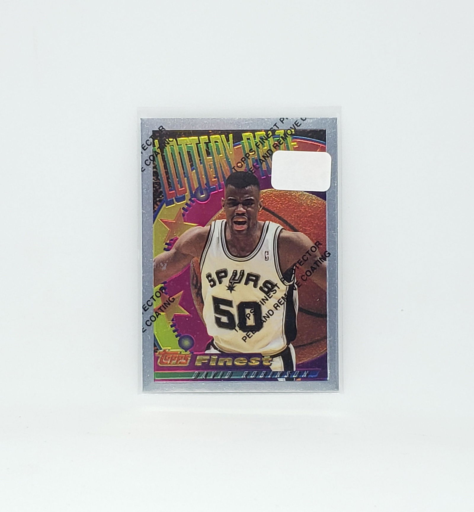 DAVID ROBINSON TOPPS FINEST INSERT WITH SEAL: DAVID ROBINSON SAN ANTONIO SPURS LOTTERY PRIZE INSERT WITH PROTECTIVE COATING
