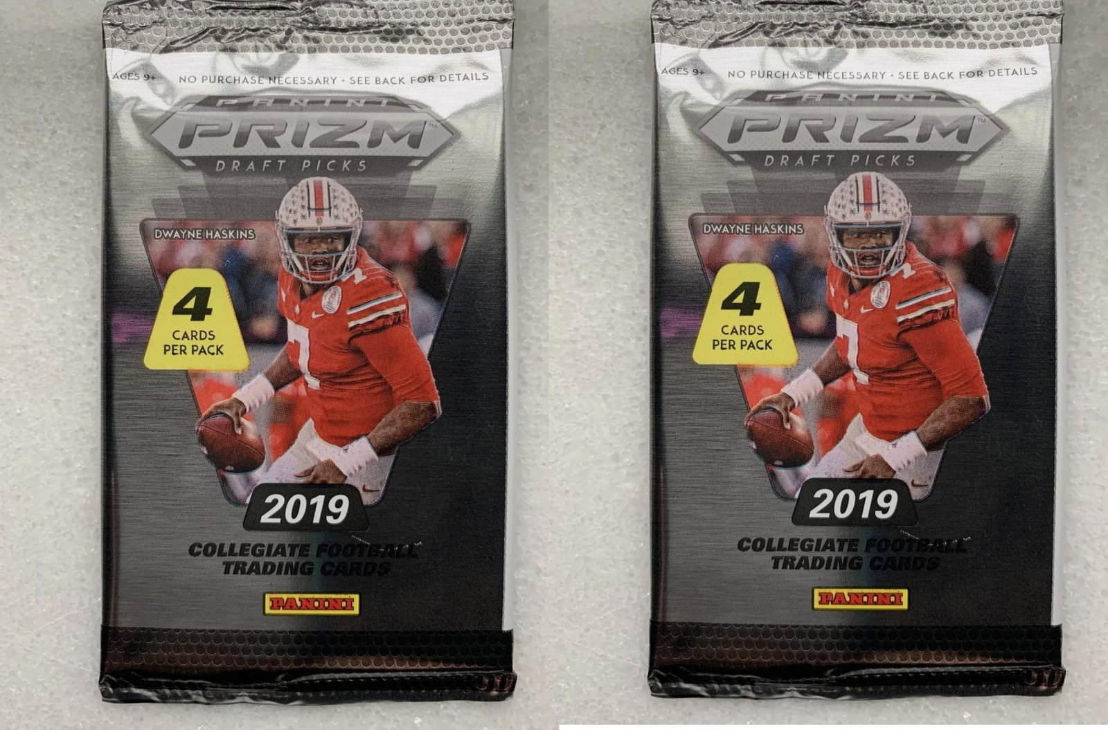 TWO PACKS OF 2019 PANINI PRIZM DRAFT FOOTBALL CARDS: FIND TOP ROOKIES KYLER MURRAY DANIEL JONES AND MORE. FIND PRIZMS ROOKIES AND POSSIBLE AUTOS