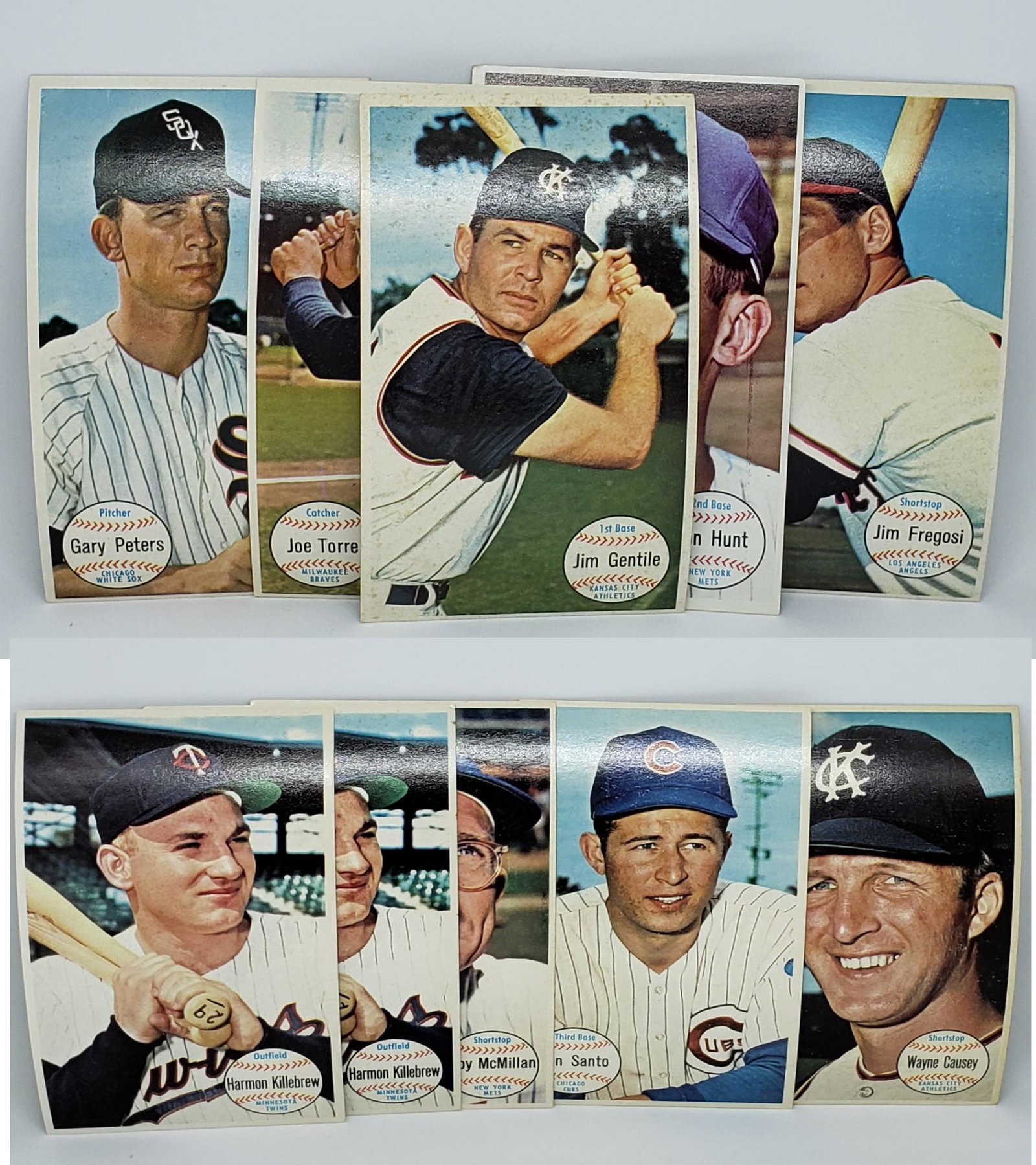 VINTAGE 1964 TOPPS "GIANTS" LARGE CARDS: 10 COUNT LOT OF 1964 TOPPS GIANTS 3x5 LARGE CARD WITH STARS AND HOFERS RON SANTO HOF, HARMON KILLEBREW HOF, WAYNE CAUSEY EX CONDITION OVERALL