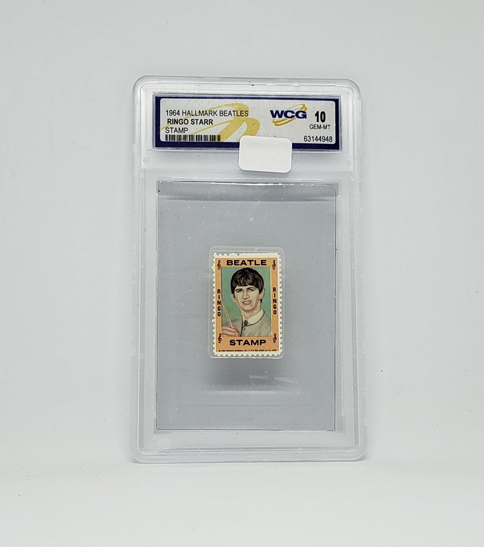 GEM MINT 10 BEATLES RINGO STARR 1964 HALLMARK STAMP: RINGO STARR SLABBED BEATLES STAMP FROM THE 1964 HALLMARK RELEASE