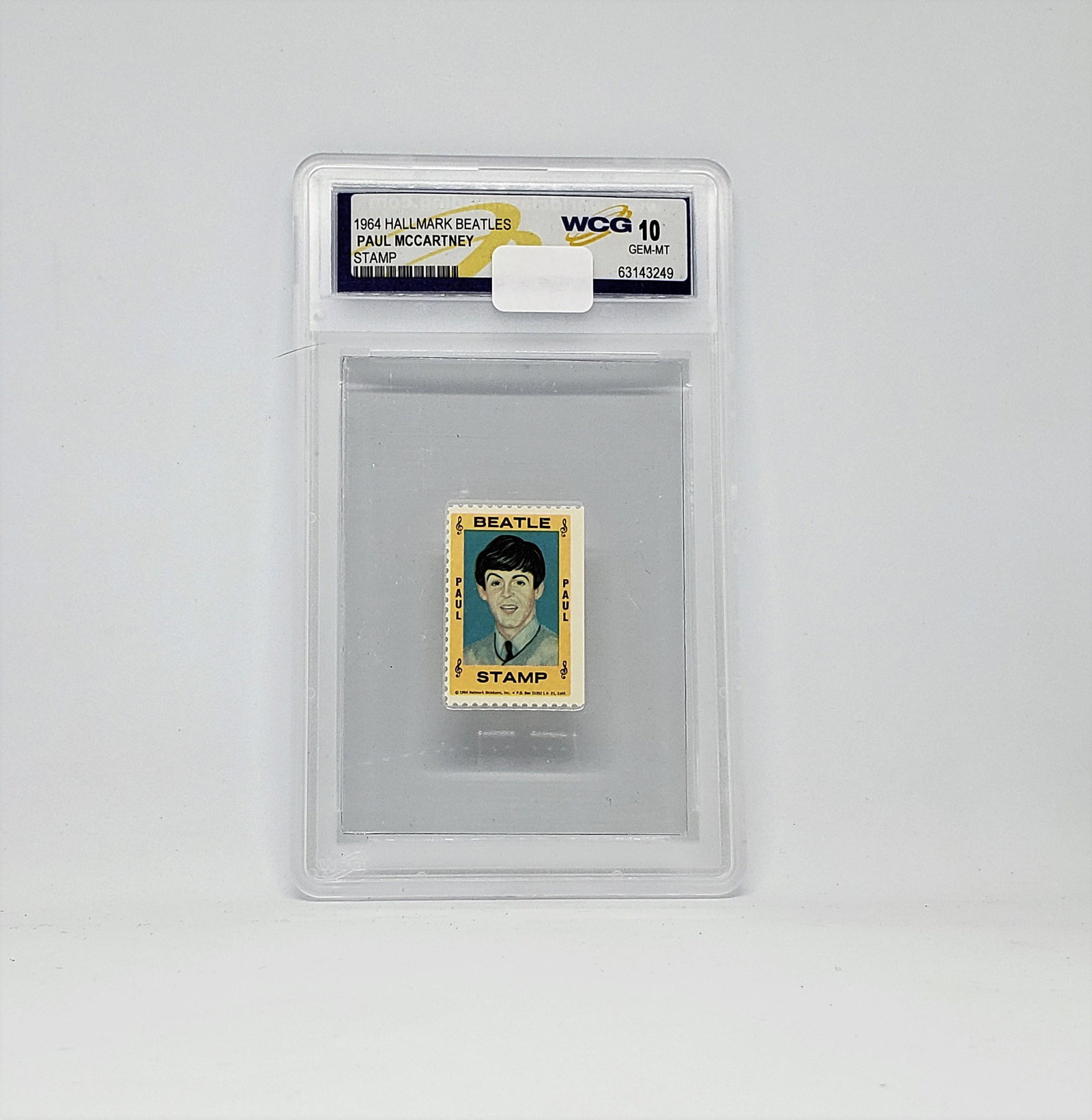 GEM MINT 10 BEATLES PAUL MCCARTNEY 1964 HALLMARK STAMP: PAUL MCCARTNEY SLABBED BEATLES STAMP FROM THE 1964 HALLMARK RELEASE