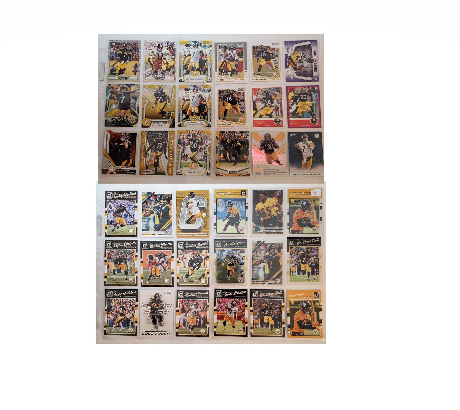 LOT OF 18 PITTSBURGH STEELERS CARDS: SEAN DAVIS, LeVEON BELL, TERRY BRADSHAW MARKUS WHEATON