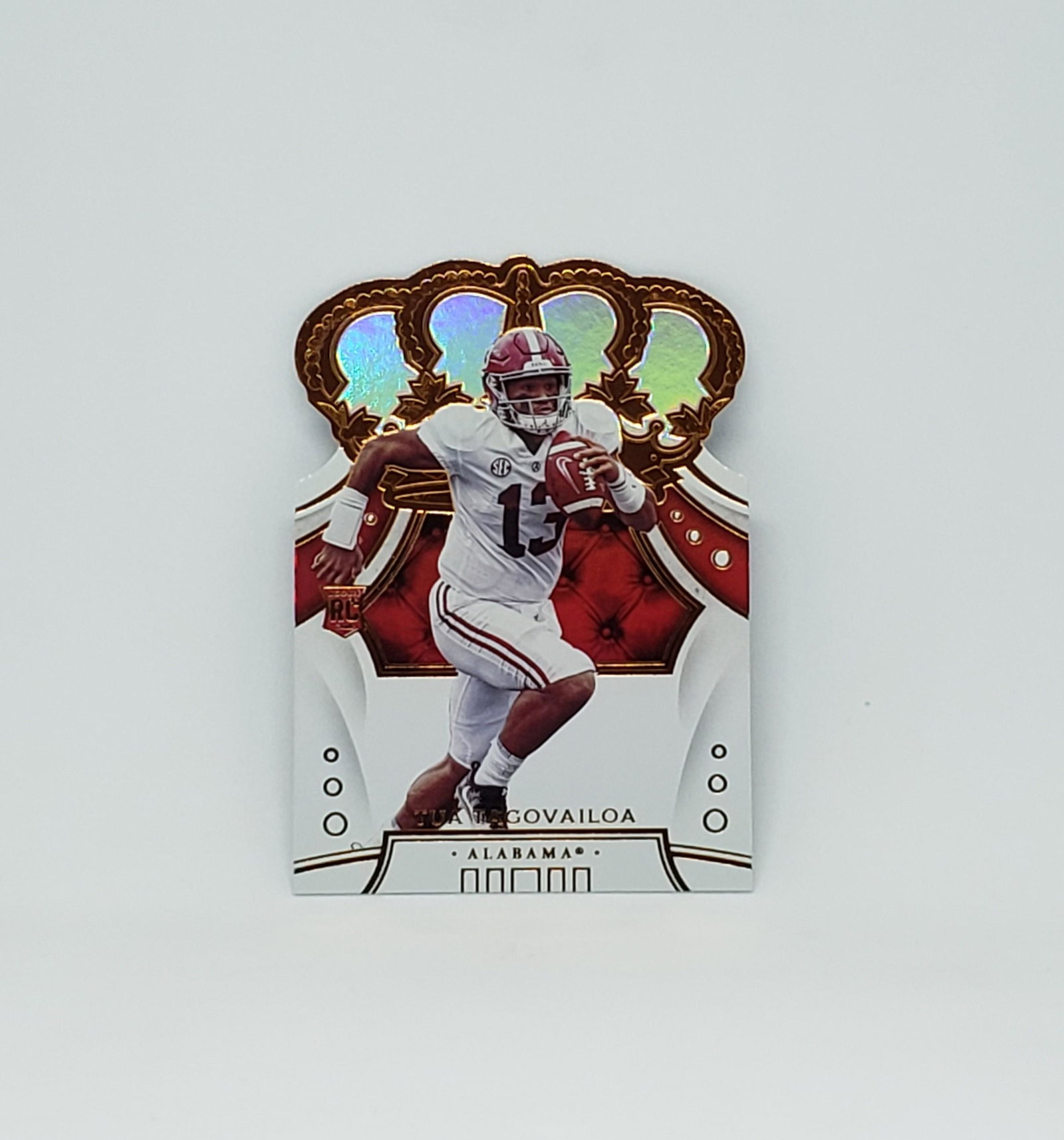 TUA TAGOVAILOA ALABAMA MIAMI DOLPHINS ROOKIE CARD: 2020 CHRONICLES-CROWN ROYAL TUA TAGOVAILOA DIE CUT ROOKIE CARD