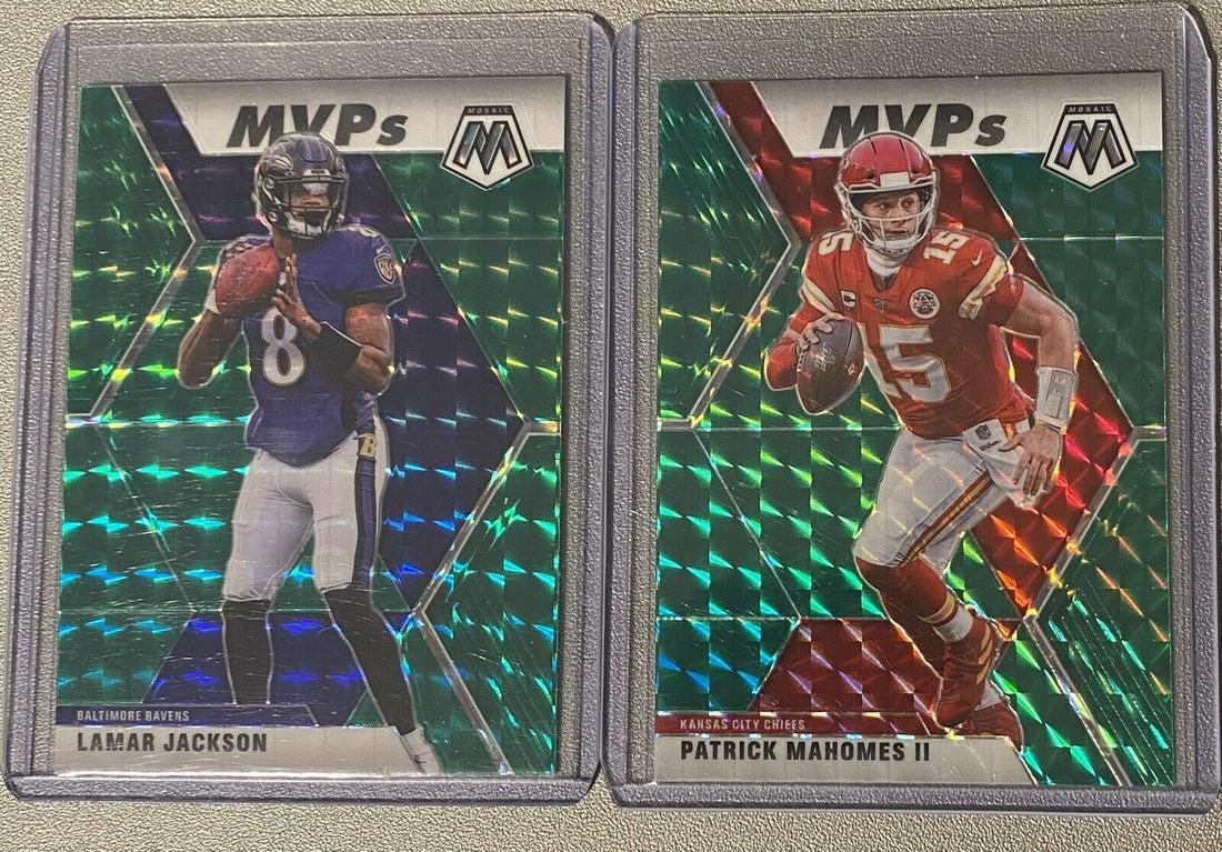 Patrick Mahomes, Lamar Jackson MVP GREEN MOSAIC PRIZM (1 of 2)