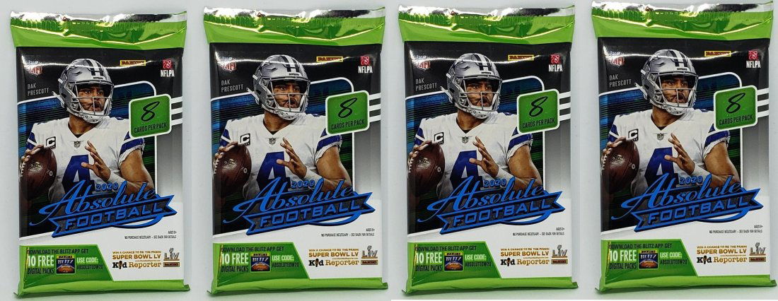 LOT OF 4 2020 ABSOLUTE FOOTBALL SEALED PACKS (1 of 1)