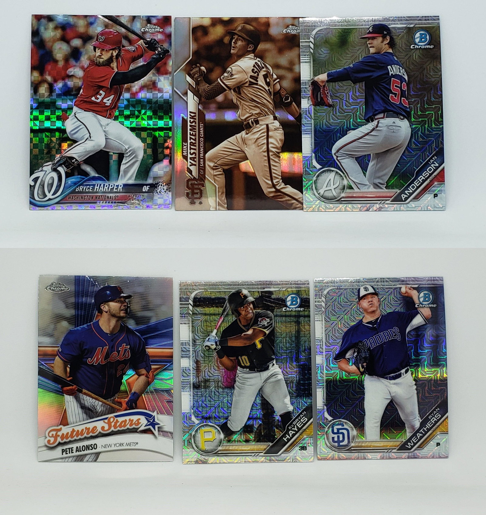 LOT OF 6 TOPPS AND BOWMAN BASEBALL CARDS: MIKE YASTRZEMSKI, BRYCE HARPER AND MORE