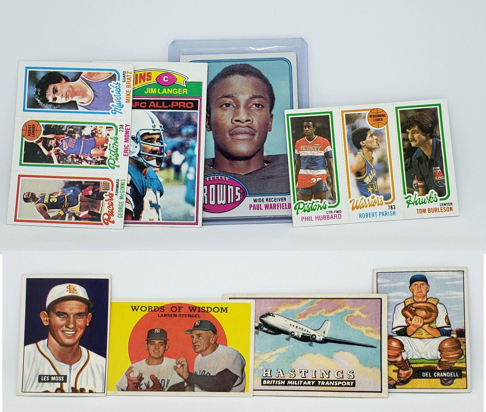 8 ASSORTED VINTAGE SPORT CARDS: RANDY MAHAFFEY, PAUL WARFIELD AND MORE