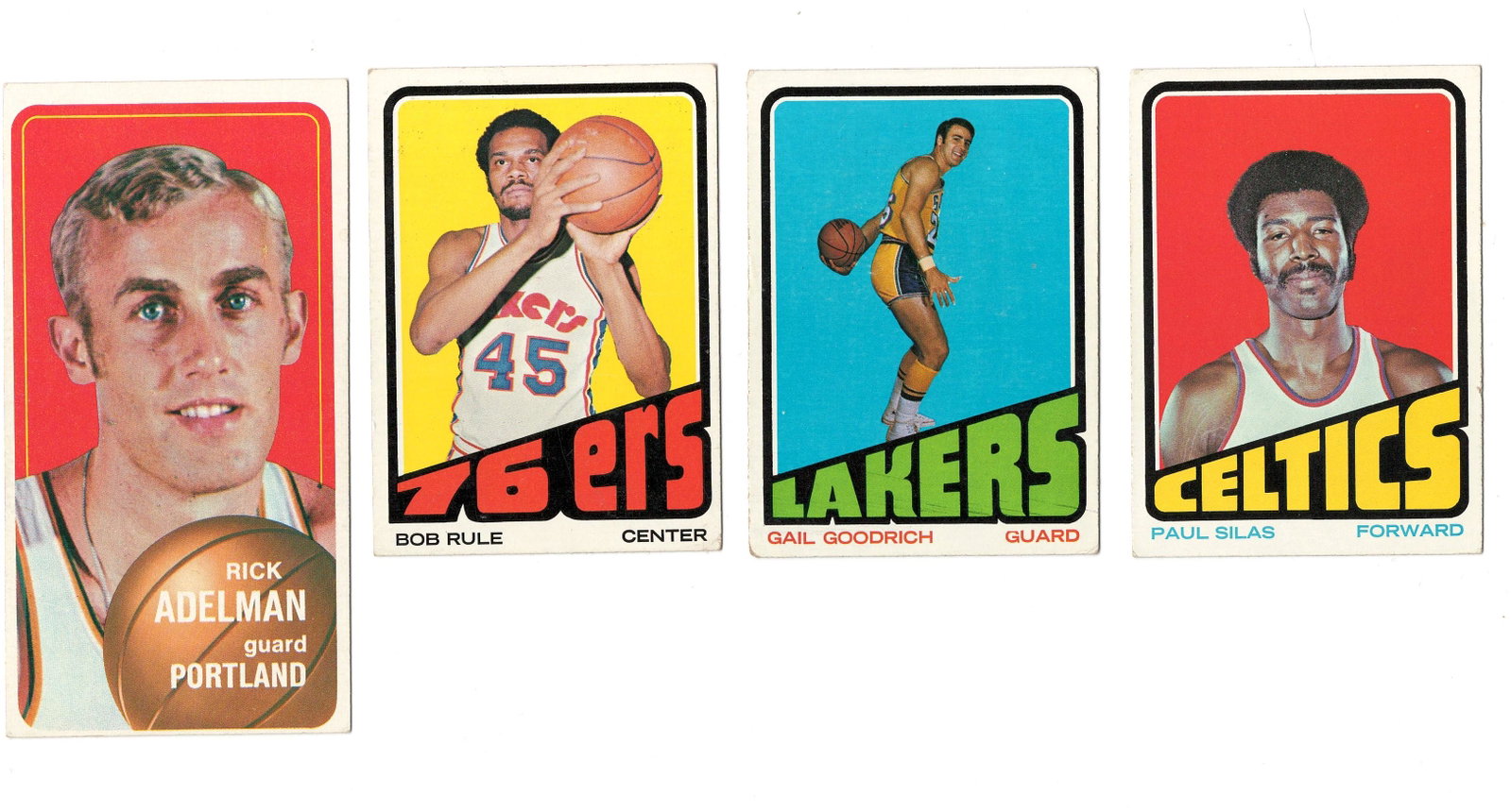 LOT OF 4 VINTAGE BASKETBALL CARDS: 1972-73 PAUL SILAS, BOB RULE, GOODRICH, 1970 RICK ADELMAN
