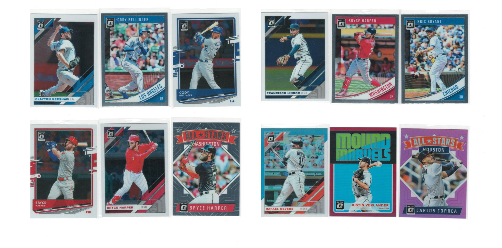 LOT OF 12 PANINI OPTIC BASEBALL CARDS: HARPER, VERLANDER, BRYANT, BELLINGER