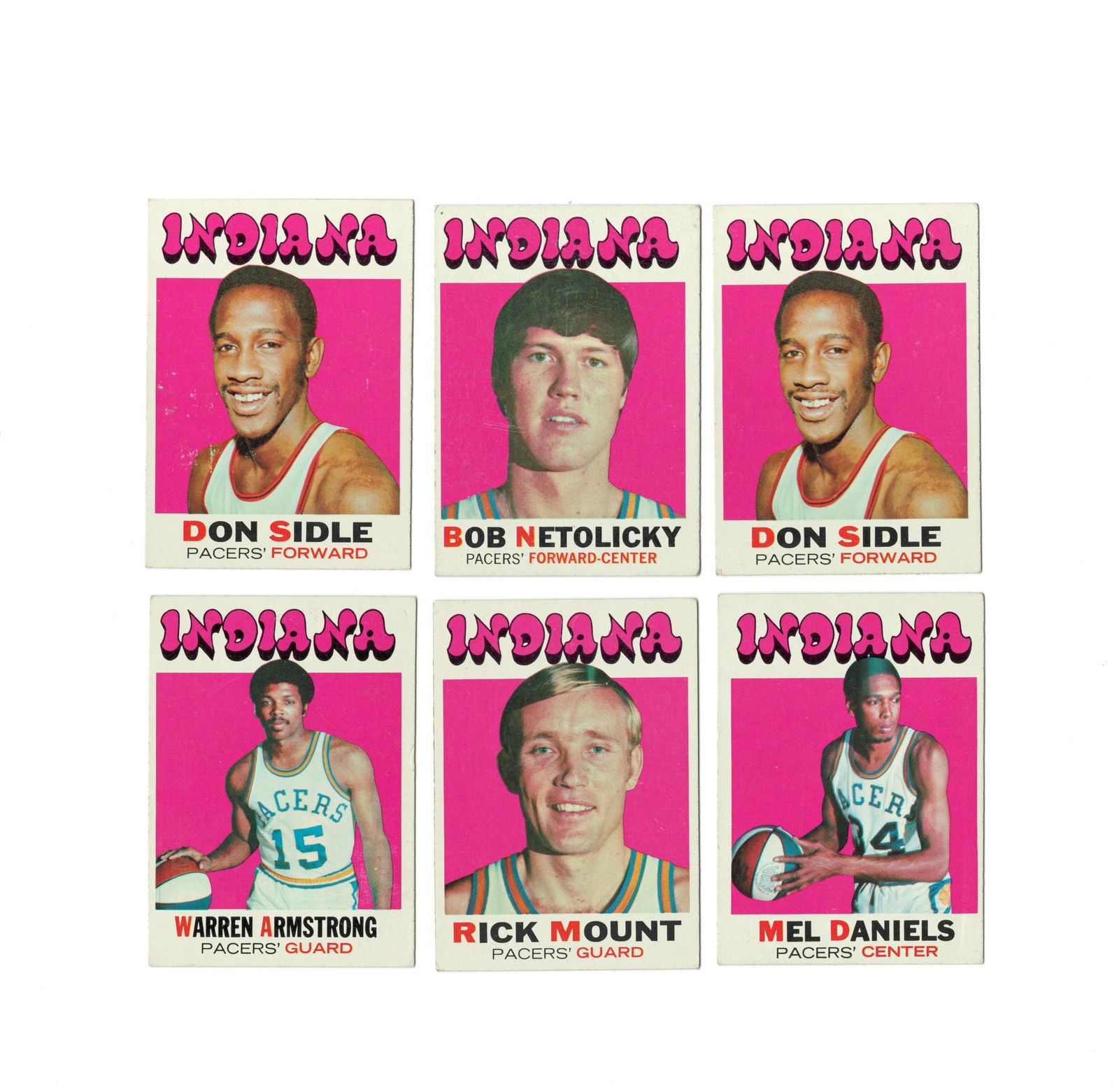 VINTAGE INDIANA PACERS ABA BASKETBALL CARDS: 1971-72 TOPPS BASKETBALL CARDS #183 BOB NETOLICKY AND CARDS #161, 188, 195, 213 NICE LOT EX CONDITION VERY LIGHT CORNER WEAR ON SOME
