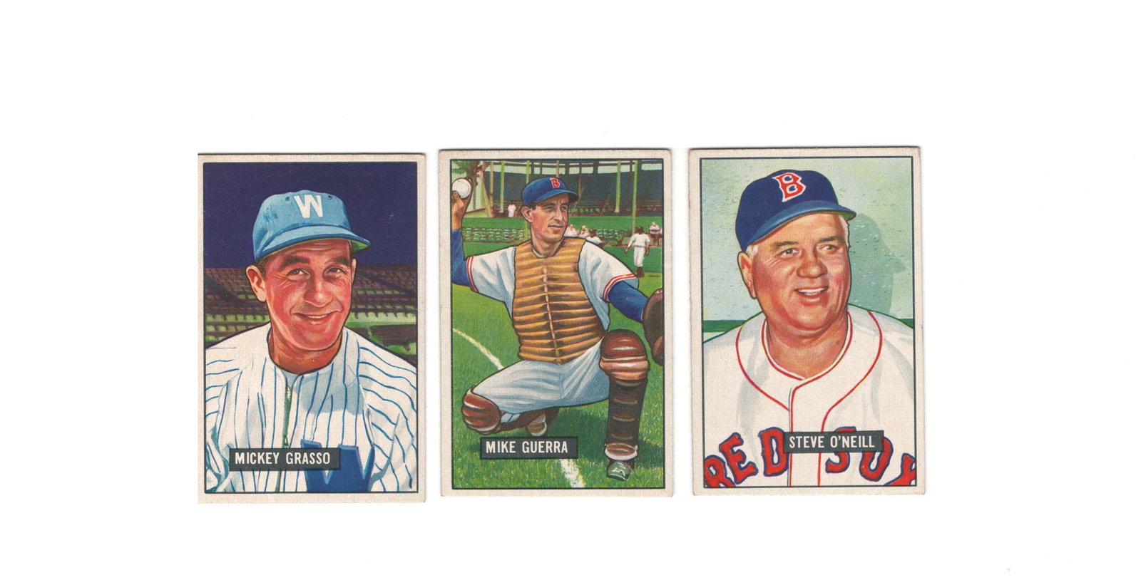 1951 BOWMAN BASEBALL CARDS EX-EX+: LOT OF 3 1951 BOWMAN BASEBALL CARDS #38 AL EVANS RES SOX, #213 NEIL BERRY TIGERS, #216 CONNIE RYAN CINCINNATI REDS