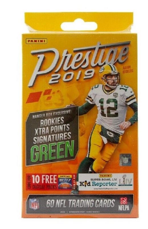 2019 PANINI PRESTIGE FOOTBALL HANGER BOX: SEALED PRODUCT REMAINS HOT AND RETAIL SHELVES BARE.Key Rookies: Kyler Murray, Josh Jacobs, Daniel Jones, Miles Sanders, DK Metcalf, Nick Bosa and many others. 5 Inserts, 5 Parallels and 5 Rookies Per 